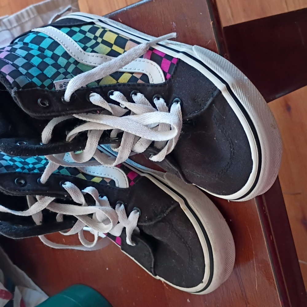 Vans Kids High-Top Sneakers - Black with Colorful Checkered Design